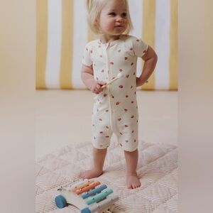 Pehr 100% Cotton Short Zip Sleeper Pajamas Ladybug Print 3-6 Months